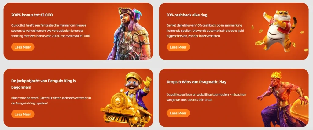 Actuele QuickSlot promotiesectie met bonusinformatie
